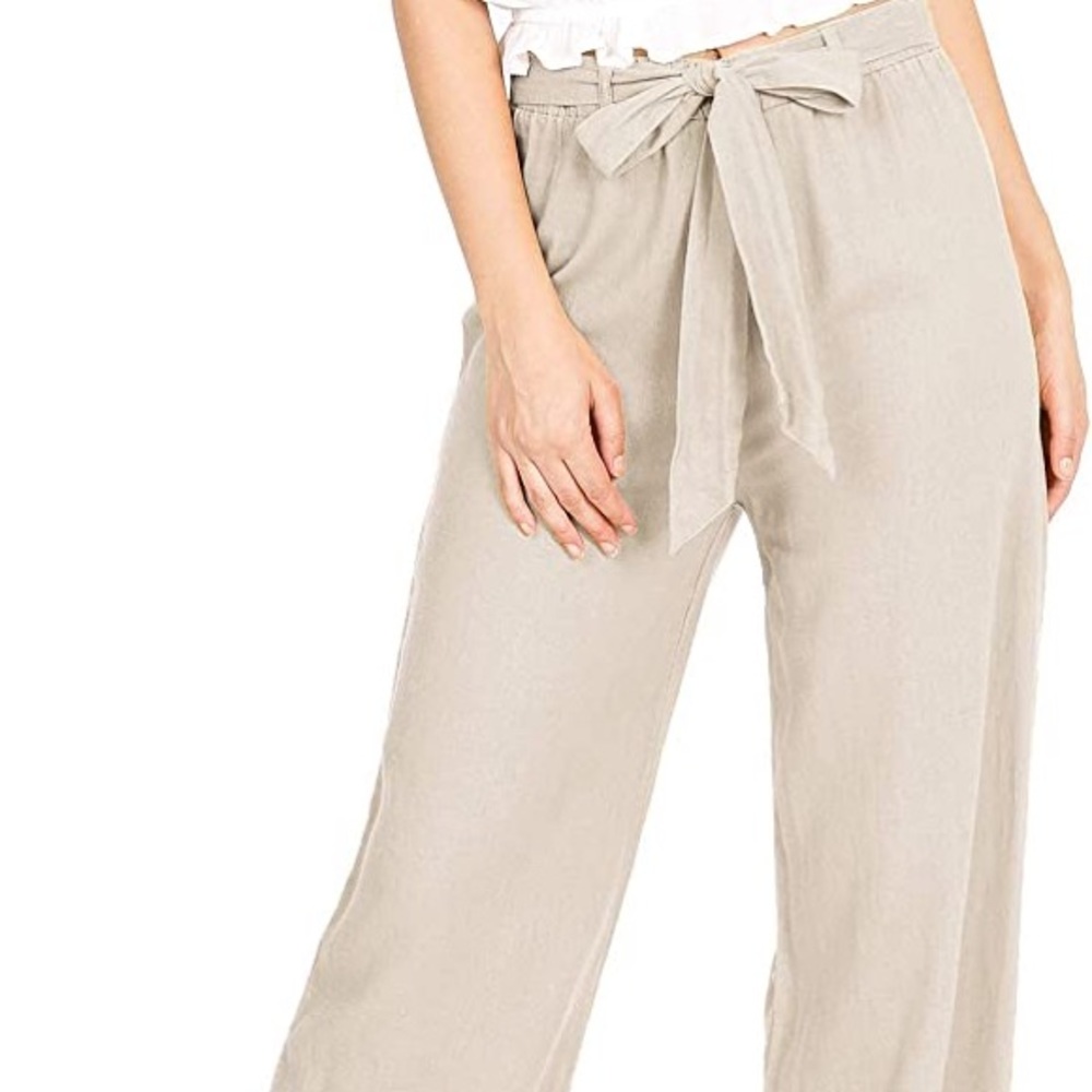 Ambiance Apparel Women's Juniors Wide Leg Spring Linen Pants